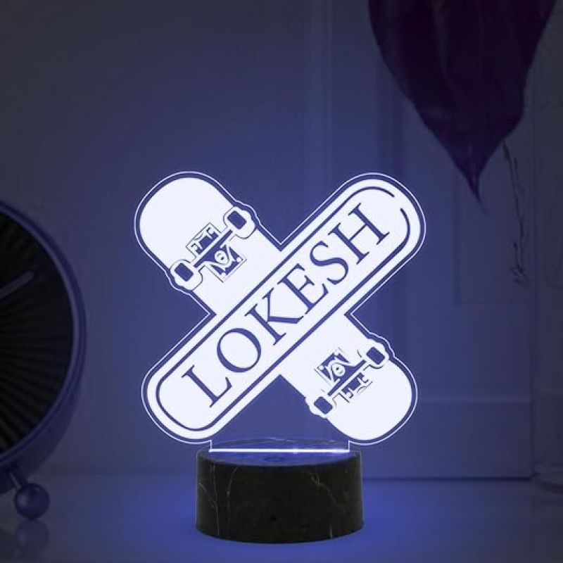 Skateboarding Night Lamp with Automatic Color Changing Light Customized Name Gift for Sports Player Home & Office Deco