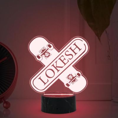 Skateboarding Night Lamp with Automatic Color Changing Light Customized Name Gift for Sports Player Home & Office Deco