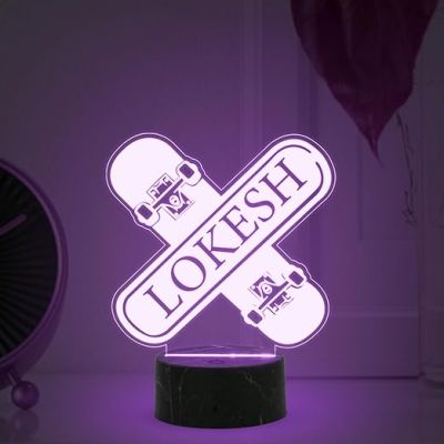 Skateboarding Night Lamp with Automatic Color Changing Light Customized Name Gift for Sports Player Home & Office Deco