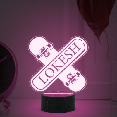 Skateboarding Night Lamp with Automatic Color Changing Light Customized Name Gift for Sports Player Home & Office Deco