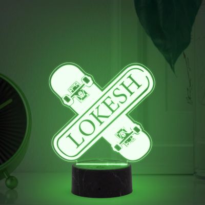Skateboarding Night Lamp with Automatic Color Changing Light Customized Name Gift for Sports Player Home & Office Deco