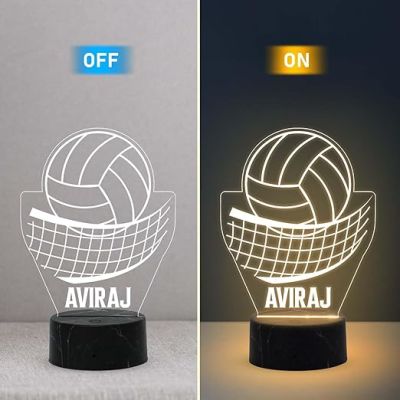 Volleyball with Net Night Lamp with Warm White Light Customized Name Gift for Sports Player Home & Office Decor Light
