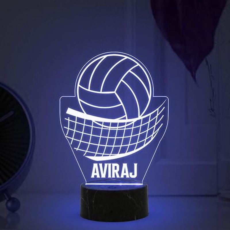 Volleyball with Net Night Lamp with Automatic Color Changing Light Customized Name Gift for Sports Player Home & Office Deco Light