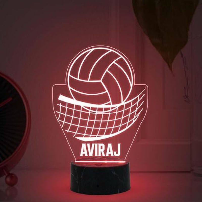 Volleyball with Net Night Lamp with Automatic Color Changing Light Customized Name Gift for Sports Player Home & Office Deco Light
