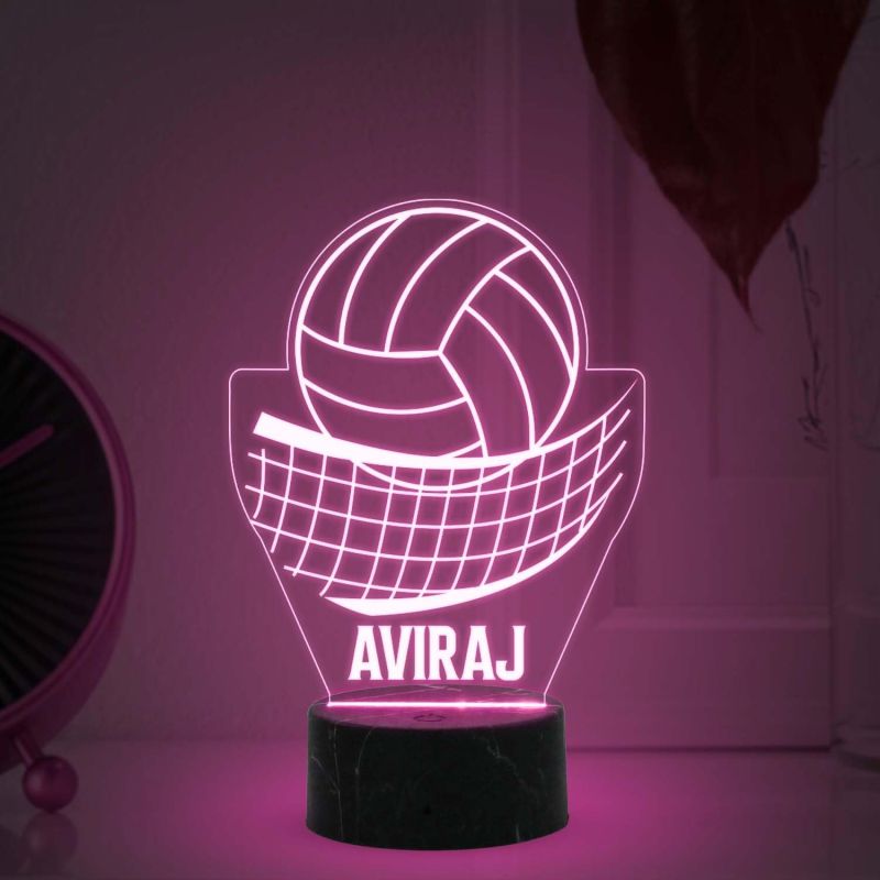 Volleyball with Net Night Lamp with Automatic Color Changing Light Customized Name Gift for Sports Player Home & Office Deco Light