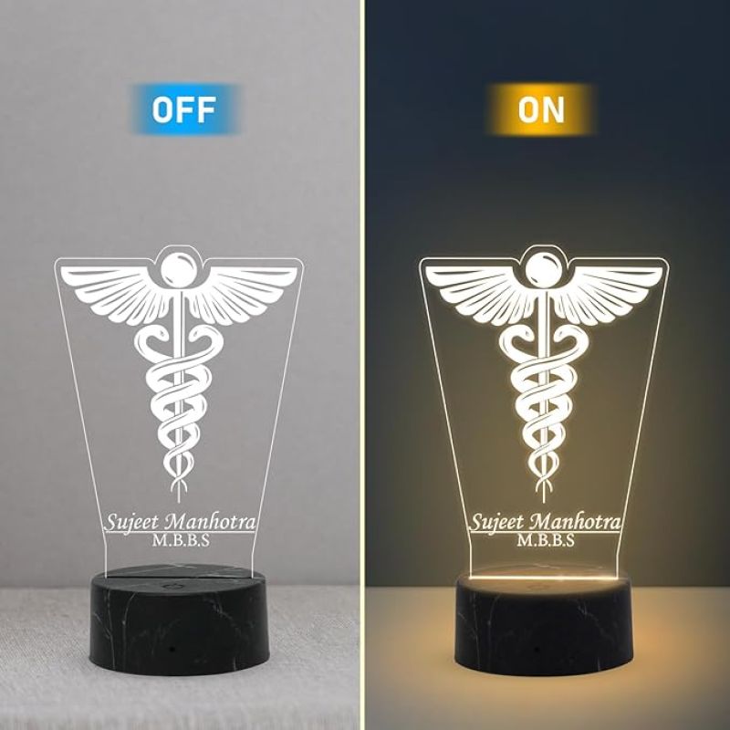 Personalized Doctor Symbol Night Lamp with Warm White Light Customized with Name Thanksgiving Gift for Doctor Graduation Gift for Doctor