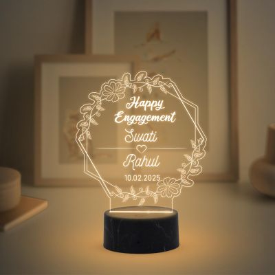 Personalized Happy Engagement Night Lamp with Warm White Light Customized with Name & Date Engagement Gift for Friend