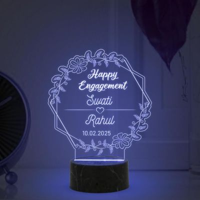 Personalized Happy Engagement Night Lamp with Multicolored Light Customized with Name & Date Engagement Gift for Friend