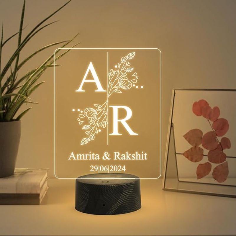 Personalized Couple Name night lamp with Warm White Light Customized with Name Date Gift for Couples Anniversary Birthday Valentines Day