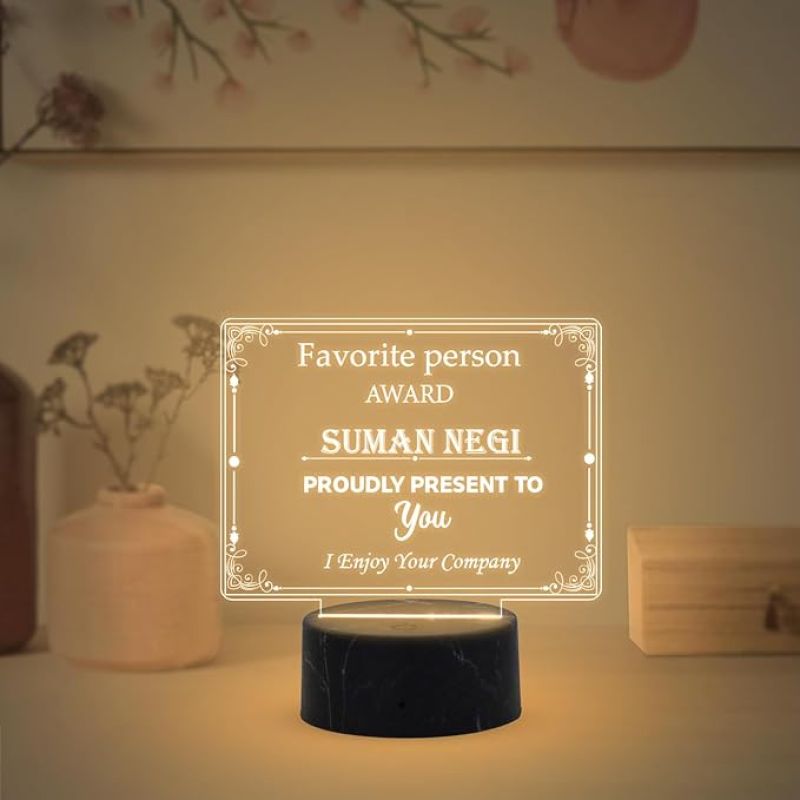Favorite Person Award Night Lamp with Warm White Light Customized With Name Gift For Loveable Person & Appreciation Gift