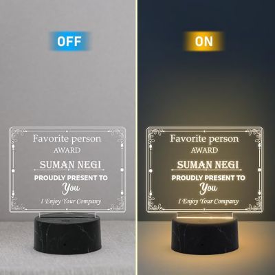 Favorite Person Award Night Lamp with Warm White Light Customized With Name Gift For Loveable Person & Appreciation Gift