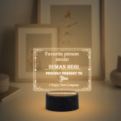 Favorite Person Award Night Lamp with Warm White Light Customized With Name Gift For Loveable Person & Appreciation Gift
