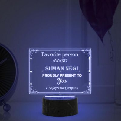 Favorite Person Award Night Lamp with Automatic Color Changing Light Customized Name Gift For Loveable Person | Appreciation Gift