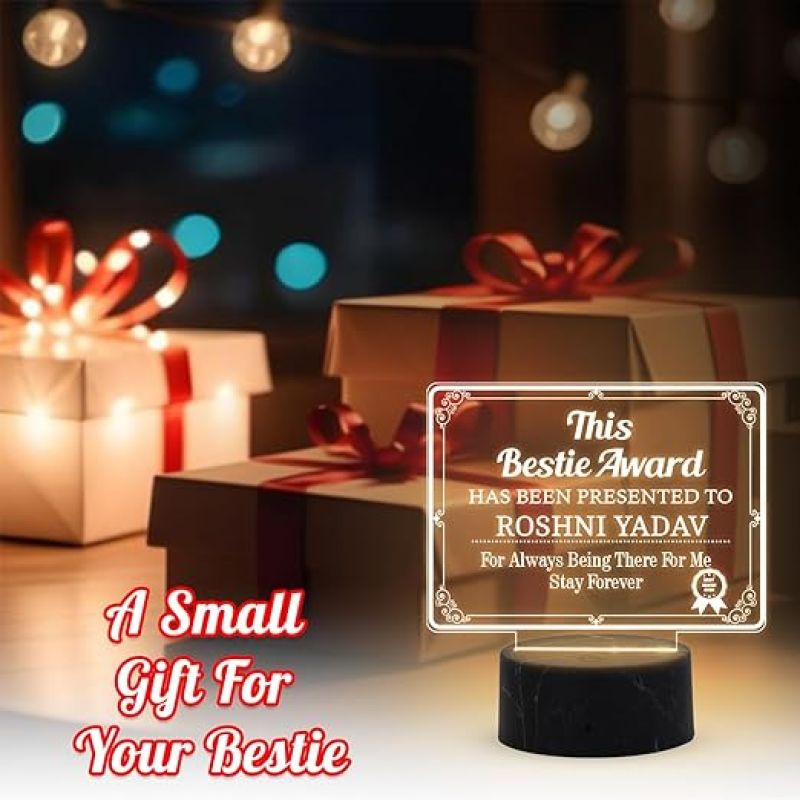 This Bestie Award Night Lamp with Warm White Light Customized with Name Gift for Loveable Person Appreciation Gift