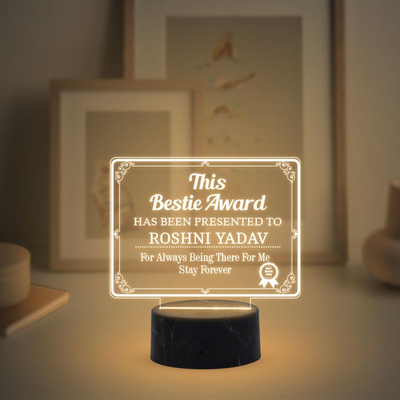 This Bestie Award Night Lamp with Warm White Light Customized with Name Gift for Loveable Person Appreciation Gift
