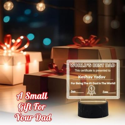 World Best Dad Award Night Lamp with Warm White Light Customized With Name Gift For Loveable Person & Appreciation Gift