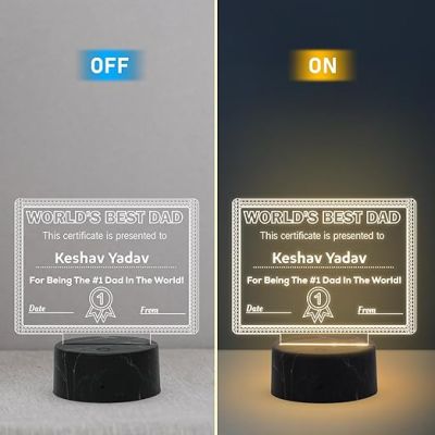 World Best Dad Award Night Lamp with Warm White Light Customized With Name Gift For Loveable Person & Appreciation Gift
