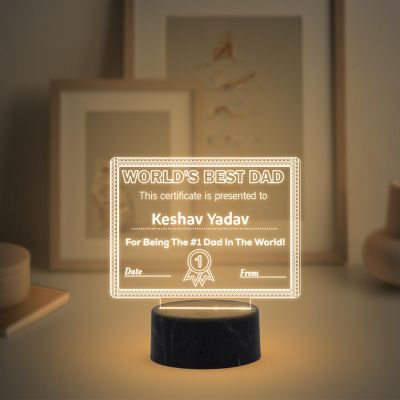 World Best Dad Award Night Lamp with Warm White Light Customized With Name Gift For Loveable Person & Appreciation Gift