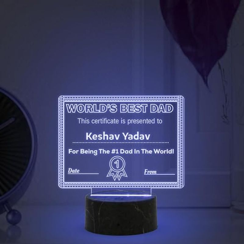 World Best Dad Award Night Lamp with Automatic Color Changing Light Customized with Name Gift for Loveable Person Appreciation Gift