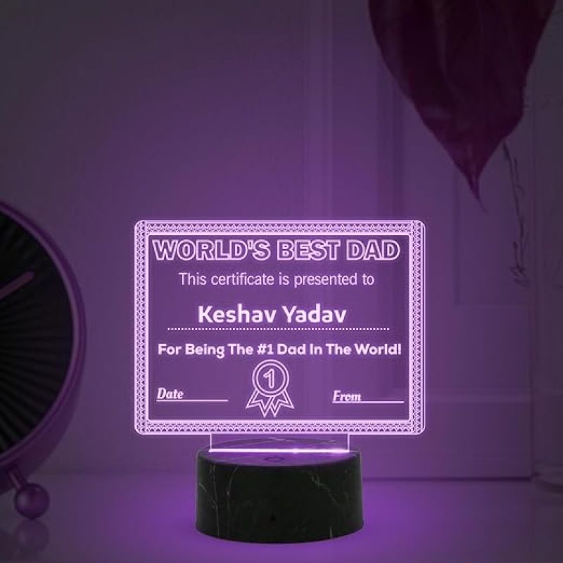 World Best Dad Award Night Lamp with Automatic Color Changing Light Customized with Name Gift for Loveable Person Appreciation Gift