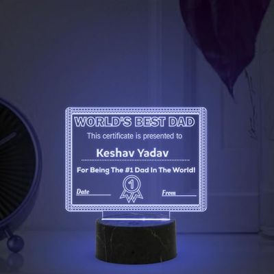 World Best Dad Award Night Lamp with Automatic Color Changing Light Customized with Name Gift for Loveable Person Appreciation Gift