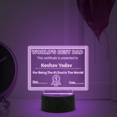 World Best Dad Award Night Lamp with Automatic Color Changing Light Customized with Name Gift for Loveable Person Appreciation Gift