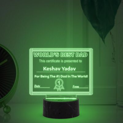 World Best Dad Award Night Lamp with Automatic Color Changing Light Customized with Name Gift for Loveable Person Appreciation Gift