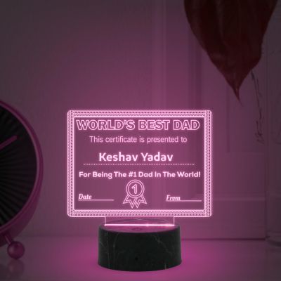 World Best Dad Award Night Lamp with Automatic Color Changing Light Customized with Name Gift for Loveable Person Appreciation Gift