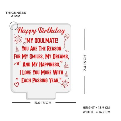 Happy Birthday My Soulmate Engraved Night Lamp with Warm White Light Birthday Gift for Soulmate Wife Girlfriend