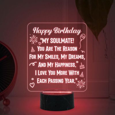 Happy Birthday My Soulmate Engraved Night Lamp with Multicolored Light Birthday Gift for Soulmate Wife Girlfriend