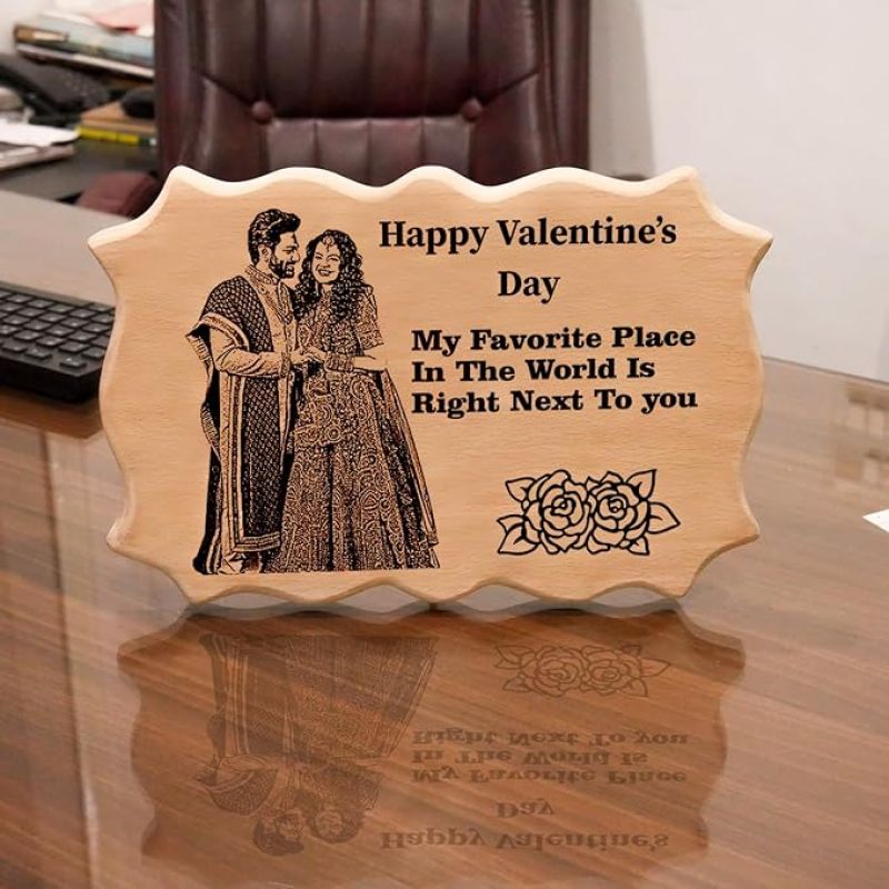 Happy Valentine Day Wooden Plaque Customized with Photo Text Memorable Gift For Couple Husband Wife