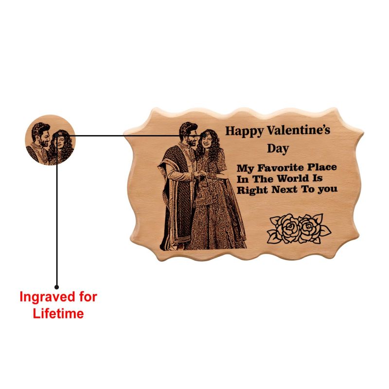 Happy Valentine Day Wooden Plaque Customized with Photo Text Memorable Gift For Couple Husband Wife
