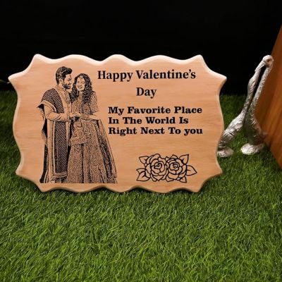 Happy Valentine Day Wooden Plaque Customized with Photo Text Memorable Gift For Couple Husband Wife