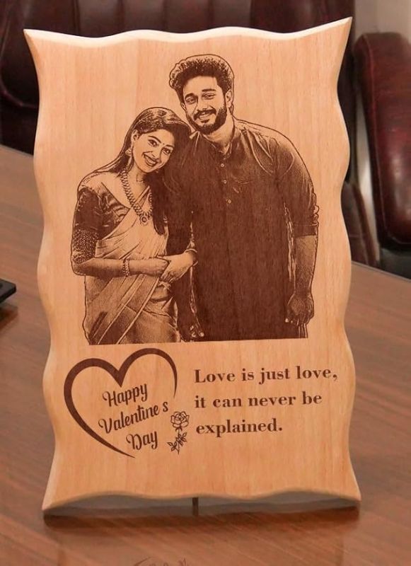 Happy Valentine Day Couple Photo Engraved Wooden Plaque Customize with your & Text Valentine Day Gift For Wife Husband Couple