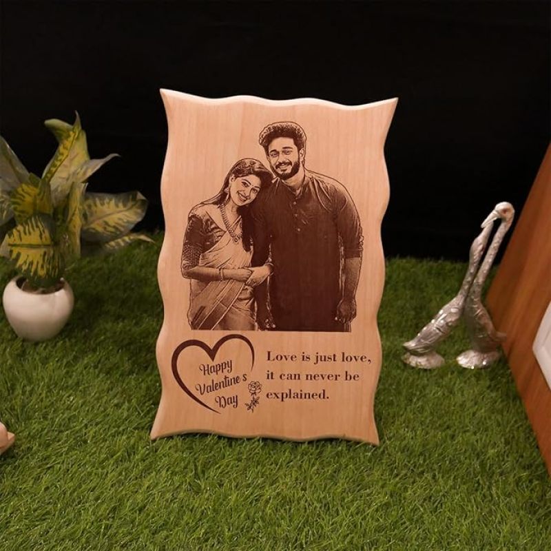 Happy Valentine Day Couple Photo Engraved Wooden Plaque Customize with your & Text Valentine Day Gift For Wife Husband Couple