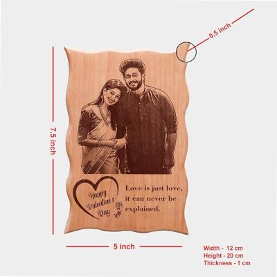 Happy Valentine Day Couple Photo Engraved Wooden Plaque Customize with your & Text Valentine Day Gift For Wife Husband Couple
