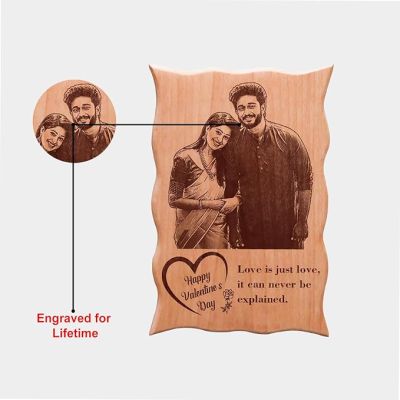 Happy Valentine Day Couple Photo Engraved Wooden Plaque Customize with your & Text Valentine Day Gift For Wife Husband Couple