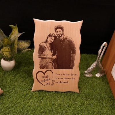 Happy Valentine Day Couple Photo Engraved Wooden Plaque Customize with your & Text Valentine Day Gift For Wife Husband Couple