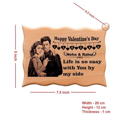 Happy Valentine Day Couple Engraved Wooden Plaque Customize with your Photo & Text Valentine Day Gift For Wife Husband Express Love Gift