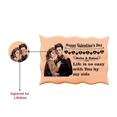 Happy Valentine Day Couple Engraved Wooden Plaque Customize with your Photo & Text Valentine Day Gift For Wife Husband Express Love Gift