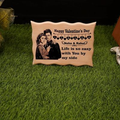 Happy Valentine Day Couple Engraved Wooden Plaque Customize with your Photo & Text Valentine Day Gift For Wife Husband Express Love Gift
