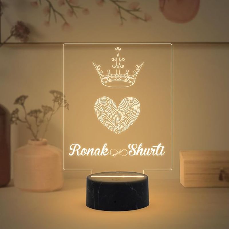 Fingerprint Couple Night Lamp with Warm White Light Customized with Name Best Gift for Husband, Wife, Bhaiya & Bhabhi Gift for Someone Special