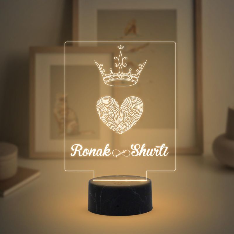 Fingerprint Couple Night Lamp with Warm White Light Customized with Name Best Gift for Husband, Wife, Bhaiya & Bhabhi Gift for Someone Special