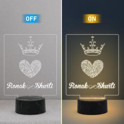 Fingerprint Couple Night Lamp with Warm White Light Customized with Name Best Gift for Husband, Wife, Bhaiya & Bhabhi Gift for Someone Special