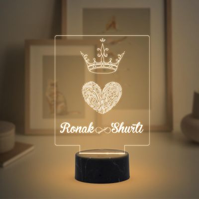 Fingerprint Couple Night Lamp with Warm White Light Customized with Name Best Gift for Husband, Wife, Bhaiya & Bhabhi Gift for Someone Special