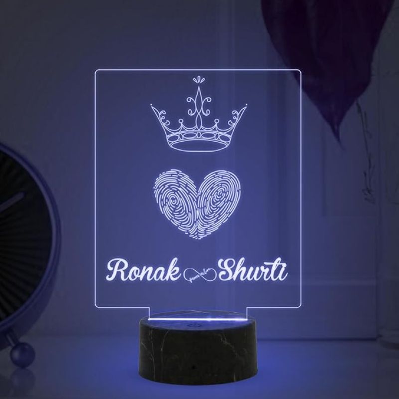 Fingerprint Couple Night Lamp with Automatic Color Changing Light Customized with Name Best Gift for Husband, Wife, Bhaiya & Bhabhi Gift for Someone Special