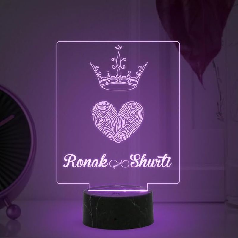 Fingerprint Couple Night Lamp with Automatic Color Changing Light Customized with Name Best Gift for Husband, Wife, Bhaiya & Bhabhi Gift for Someone Special