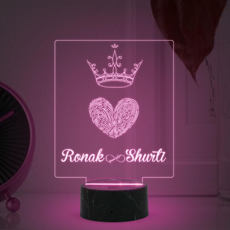 Fingerprint Couple Night Lamp with Automatic Color Changing Light Customized with Name Best Gift for Husband, Wife, Bhaiya & Bhabhi Gift for Someone Special