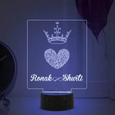 Fingerprint Couple Night Lamp with Automatic Color Changing Light Customized with Name Best Gift for Husband, Wife, Bhaiya & Bhabhi Gift for Someone Special