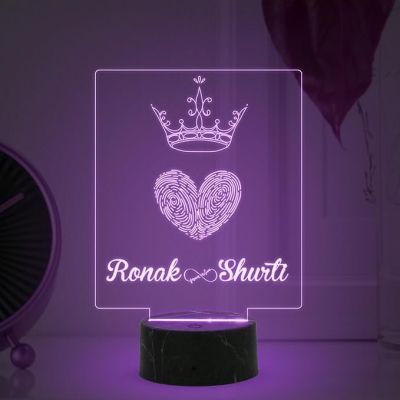 Fingerprint Couple Night Lamp with Automatic Color Changing Light Customized with Name Best Gift for Husband, Wife, Bhaiya & Bhabhi Gift for Someone Special